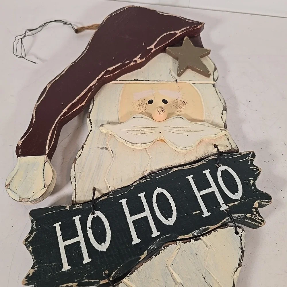 Carved‎ Wooden Santa Claus Face Hand Painted Wall Hanging